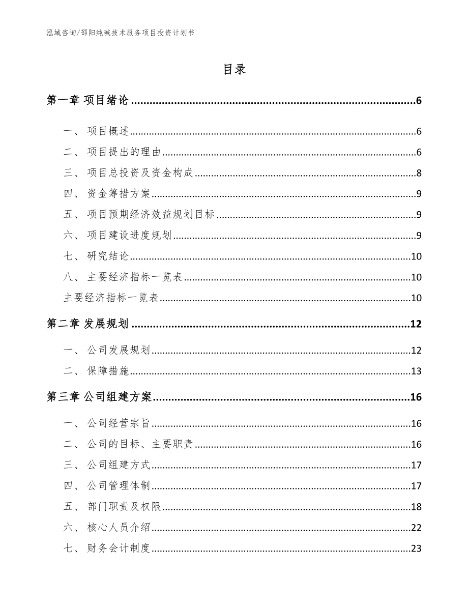 邵阳纯碱技术服务项目投资计划书模板参考_第1页