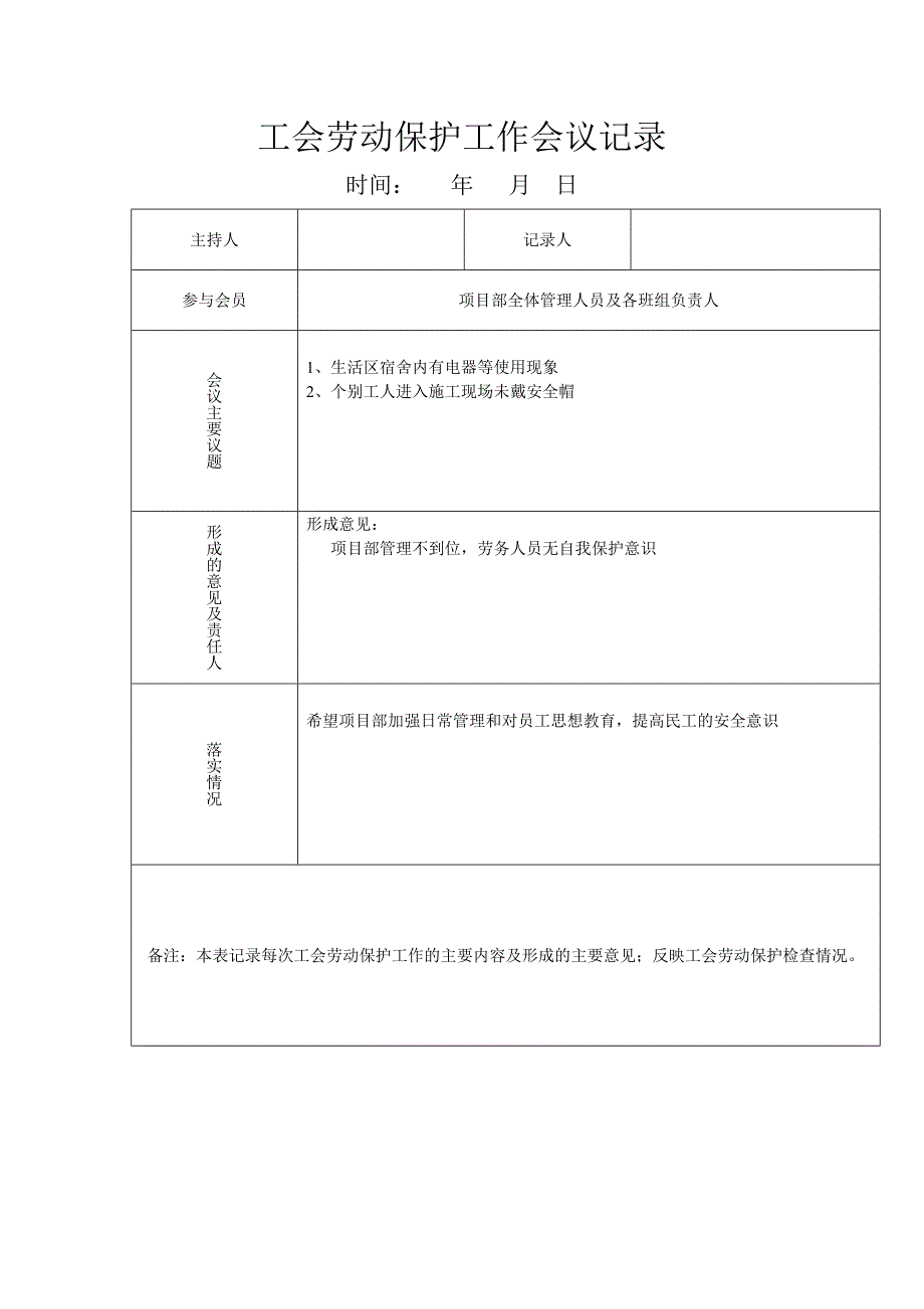 精选工会劳动保护工作会议记录_第1页