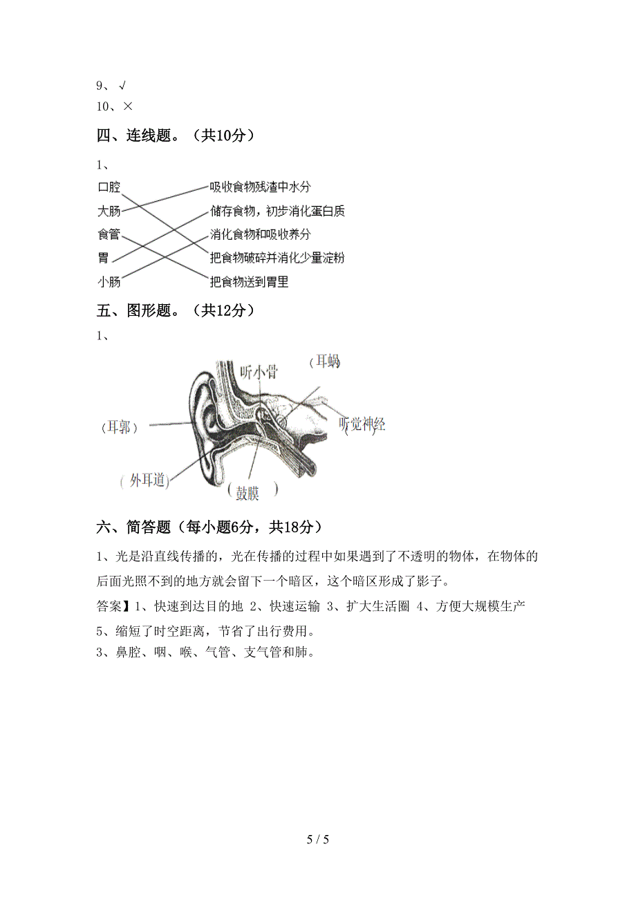 人教版四年级科学上册期中模拟考试(加答案).doc_第5页