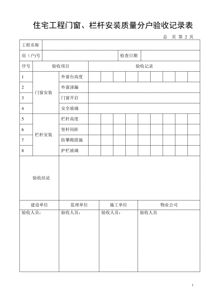 建筑工程住宅工程分户验收记录表(全套)_第1页