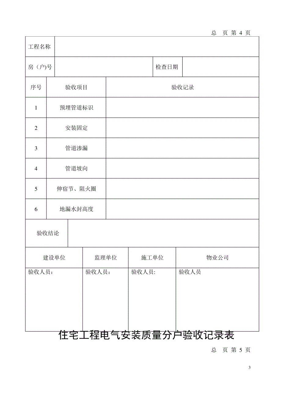 建筑工程住宅工程分户验收记录表(全套)_第3页