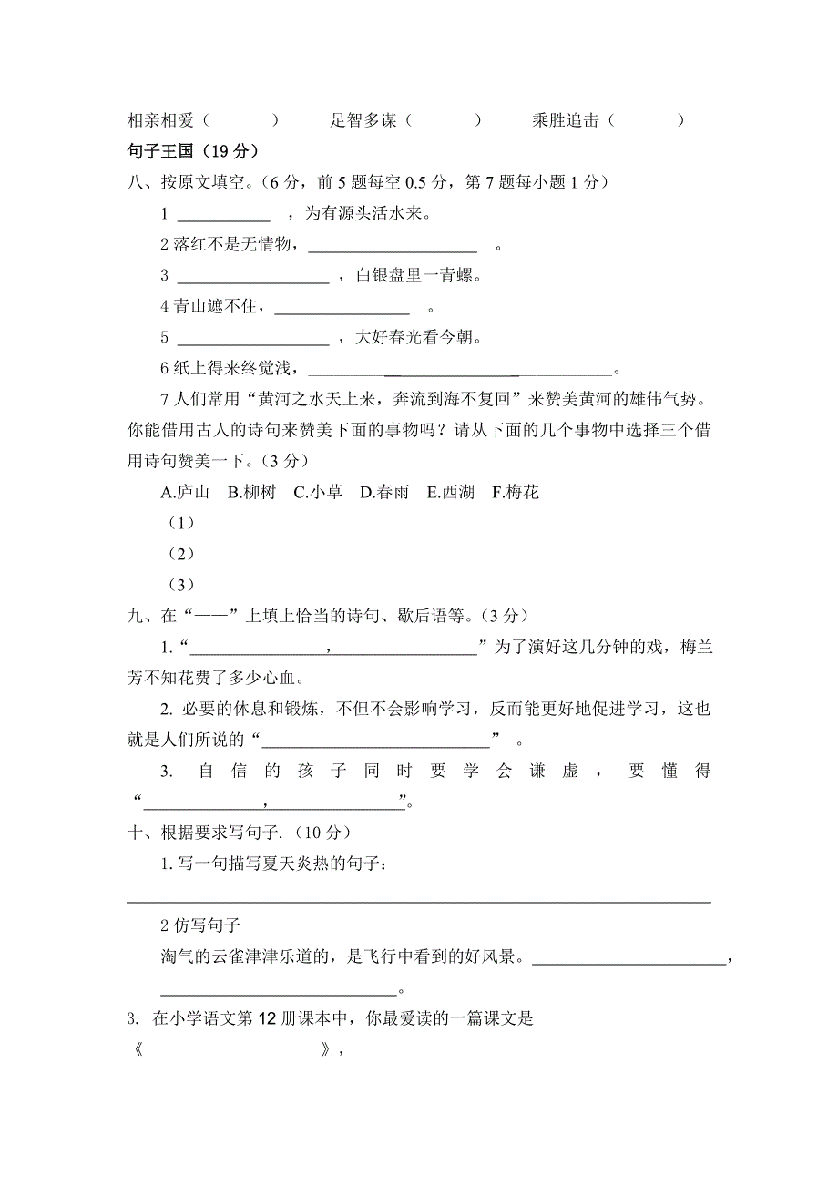 小升初毕业班语文模拟试题_第2页