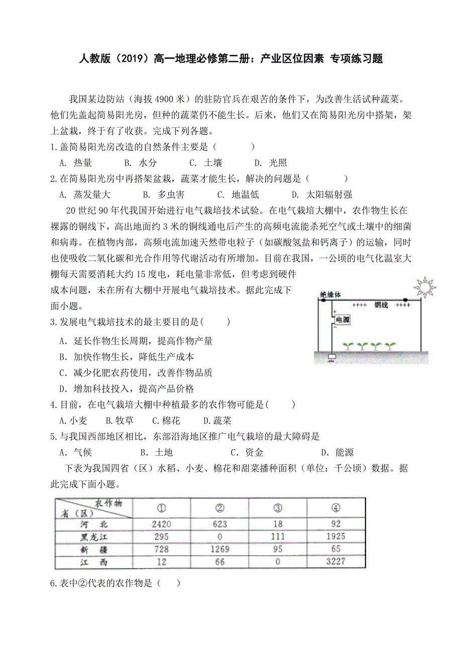 人教版(2019)高一地理必修第二册：产业区位因素-专项练习题(含答案解析)_第1页