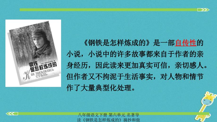 最新八年级语文下册第六单元名著导读钢铁是怎样炼成的摘抄和做笔记教学课件_第4页