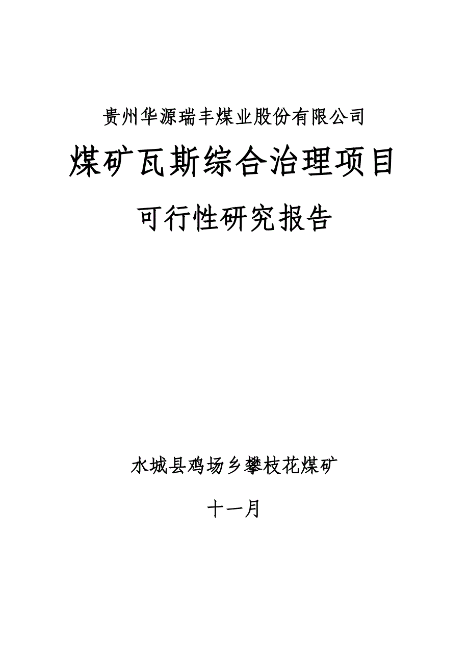 攀枝花瓦斯综合治理专项项目可研报告_第1页