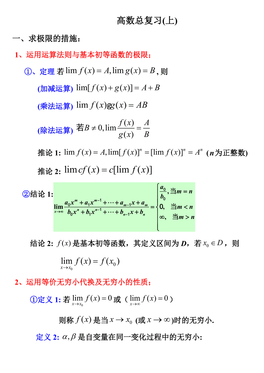 高等数学-大一-上学期知识要点_第1页