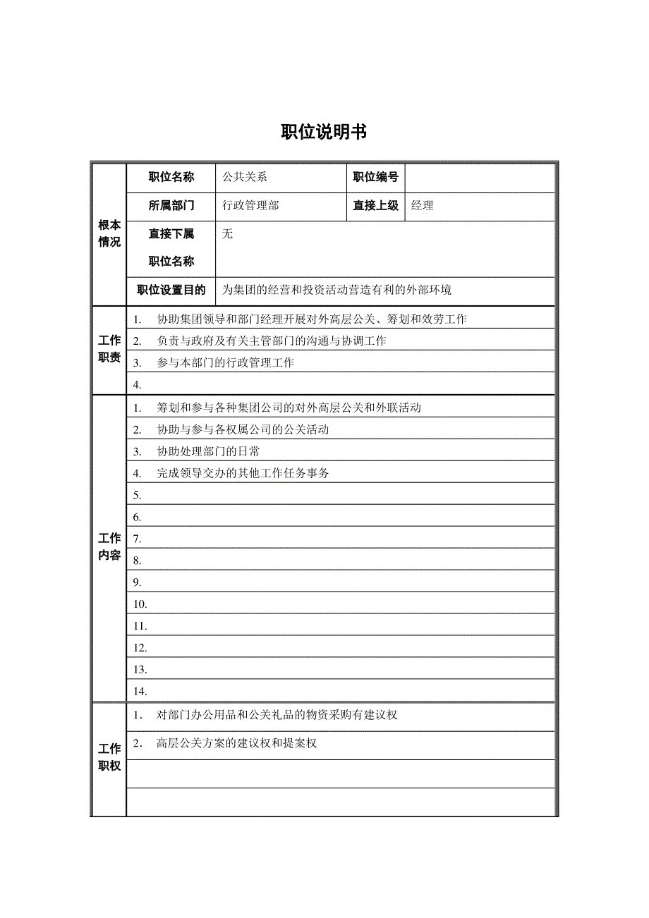 行政管理部-公共关系职位说明书_第1页