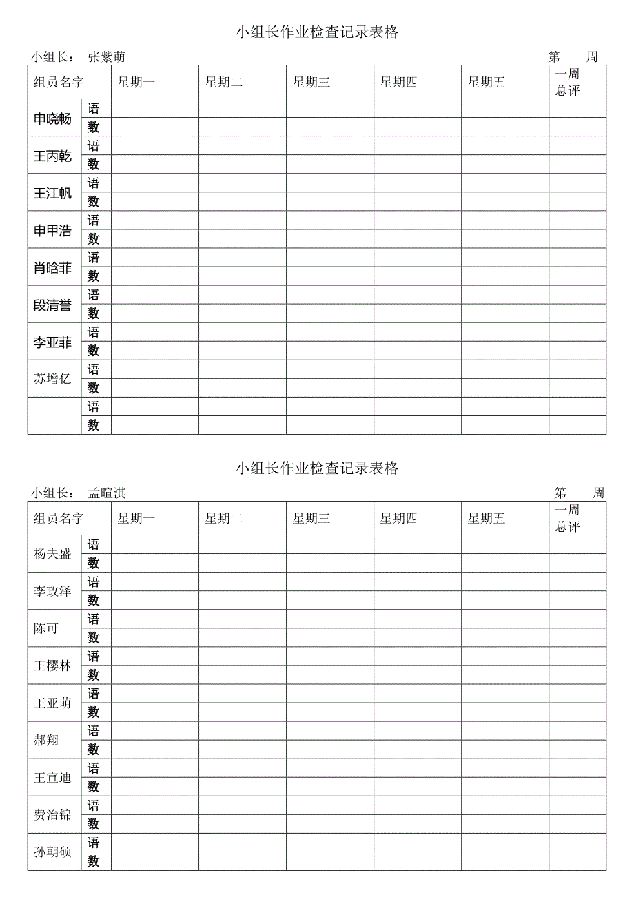 小组长作业检查记录表格_第1页