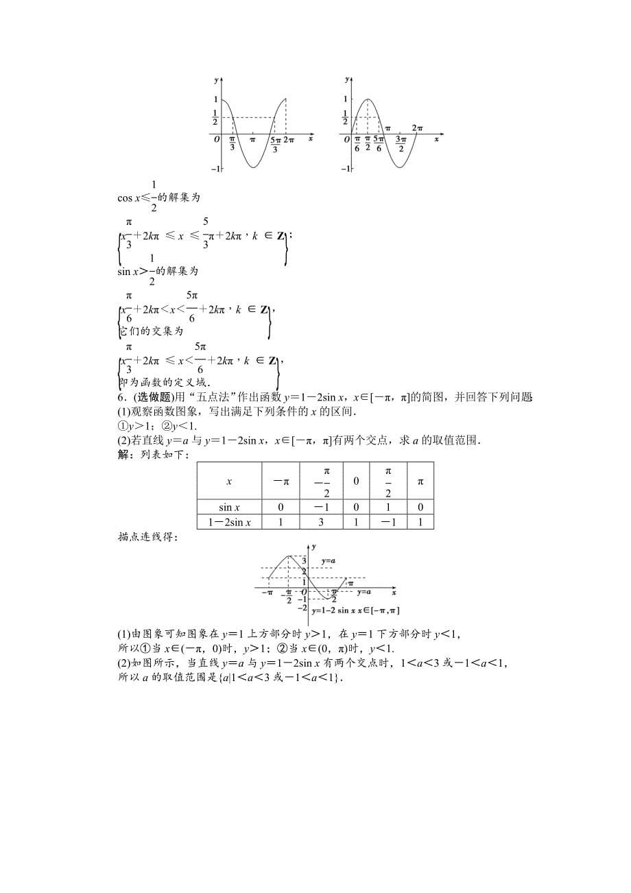 最新数学人教A版必修4 1.4.1 正弦函数、余弦函数的图象 作业 含解析_第5页