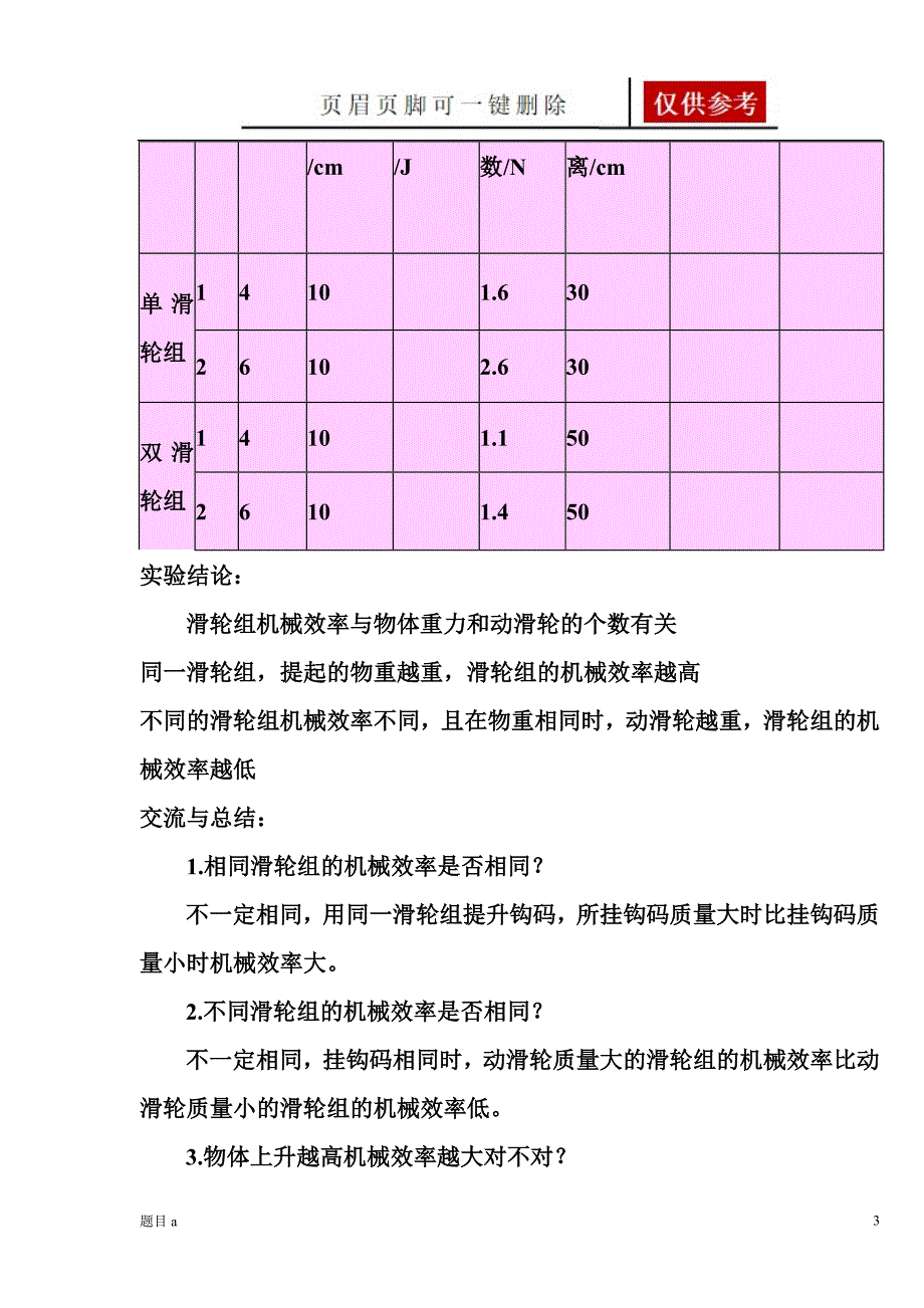 测定滑轮组的机械效率的实验报告【参照内容】_第3页