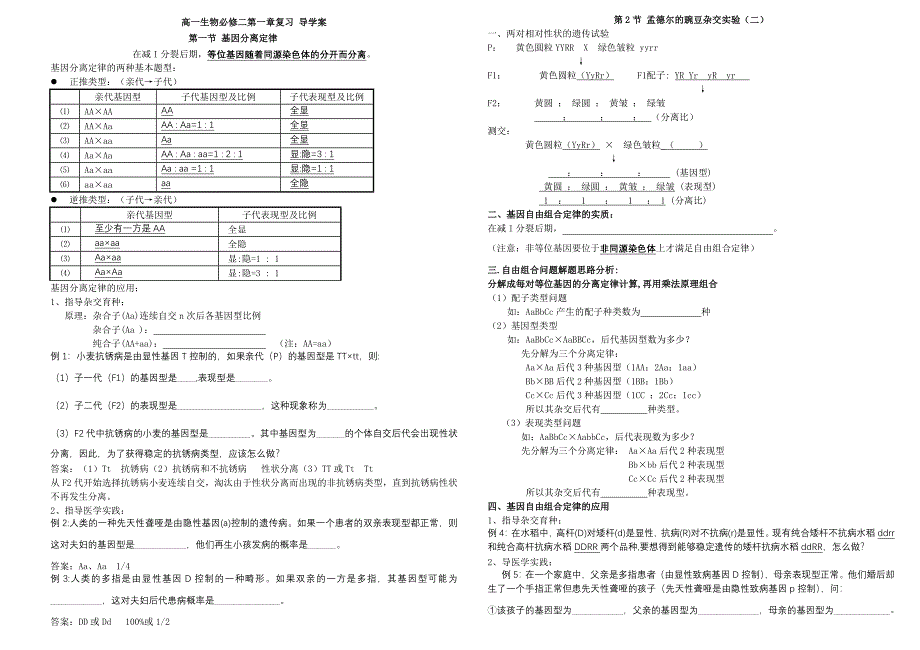 高一生物必修2第一二三章复习_第1页