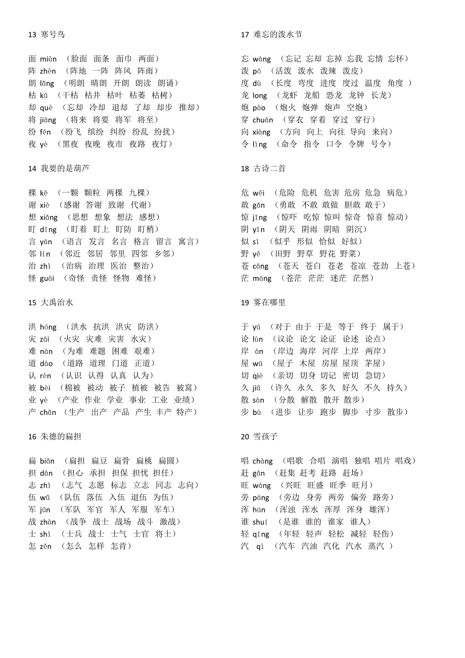 部编人教版小学二年级上册语文生字组词_第3页