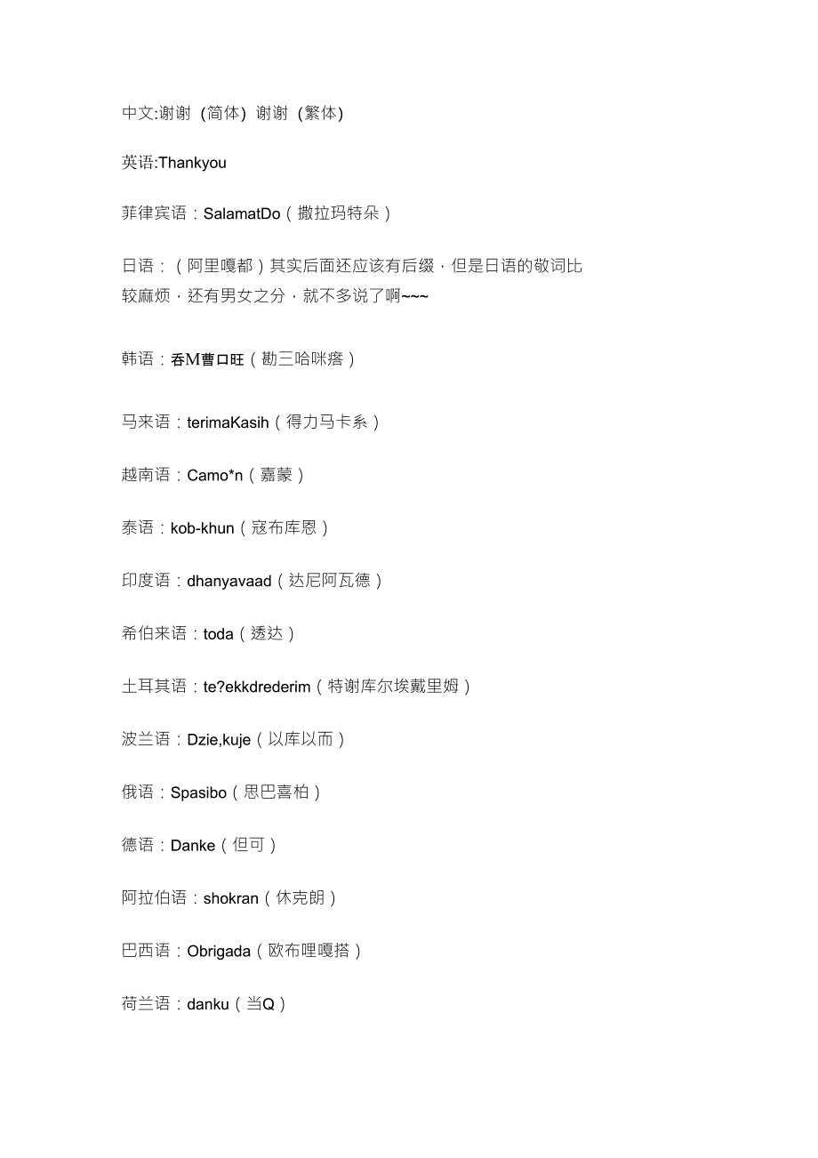 世界各国语言说谢谢_第1页