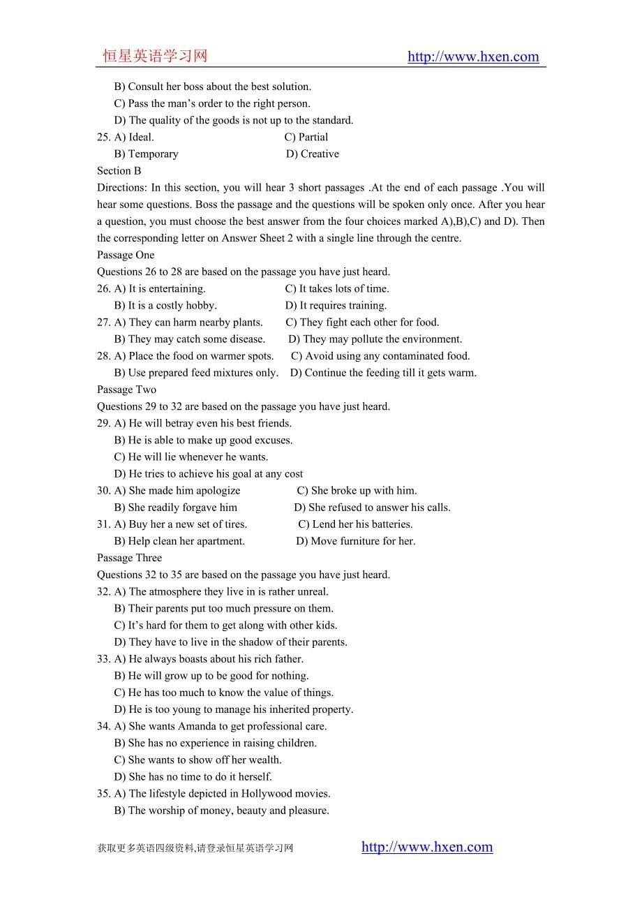 09年6月英语四级真题及答案_第5页