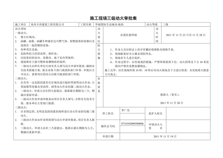 施工现场三级动火审批表.doc_第1页