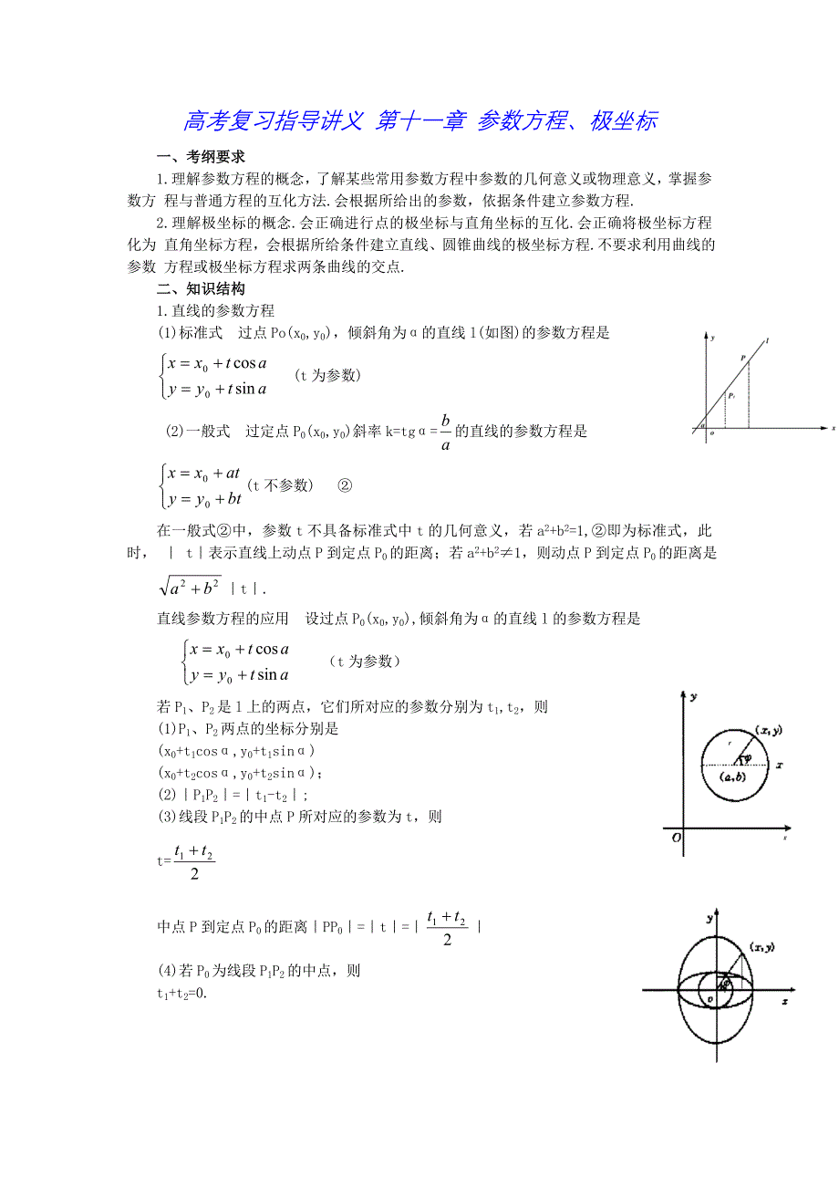 11高考复习指导讲义 第十一章 参数方程、极坐标_第1页