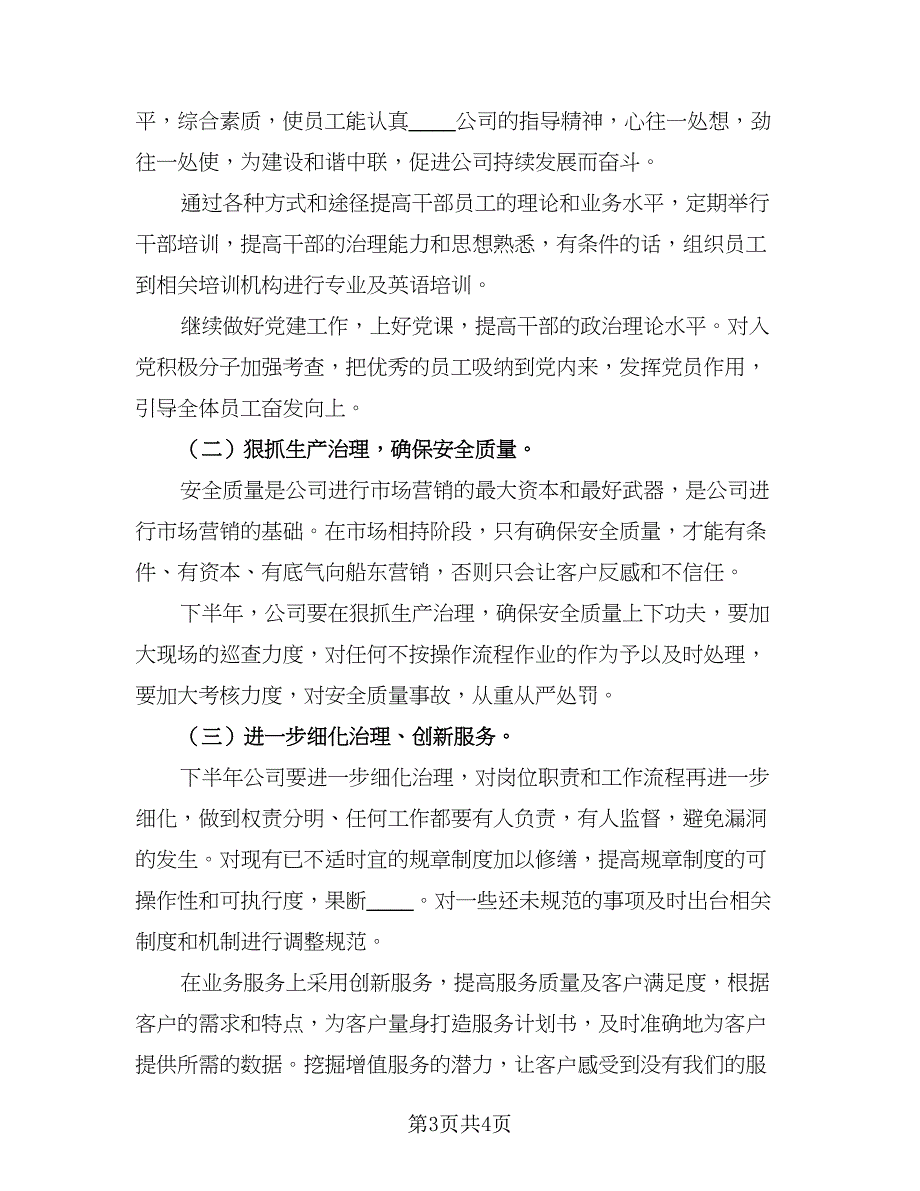 2023公司2023年下半年工作计划标准样本（二篇）_第3页