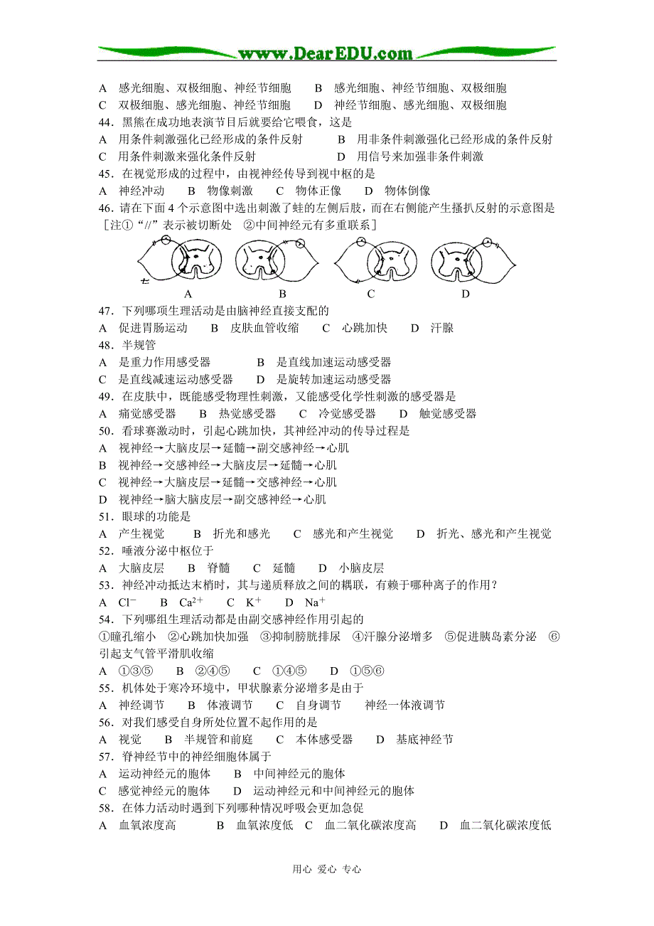 高中生物试题专题资源库—《人和动物的神经调节》(完全WORD版)_第4页