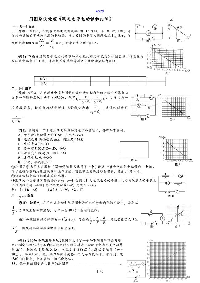 用图象法处理测定电源电动势和内阻