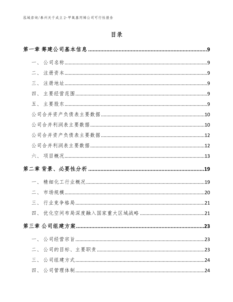 泰州关于成立2-甲氧基丙烯公司可行性报告_参考模板_第2页