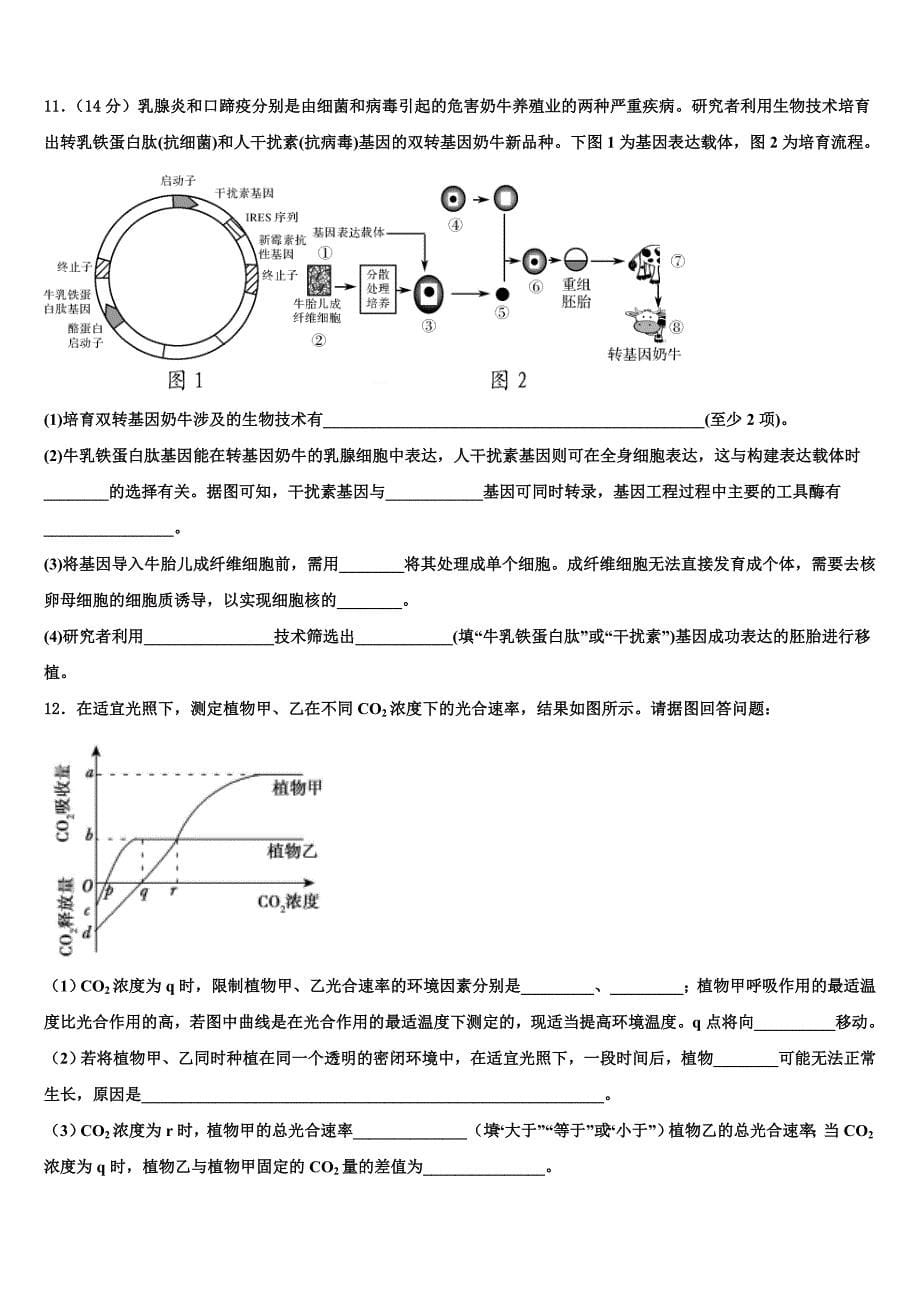 甘肃省武威市民勤县第四中学2023学年高三第五次模拟考试生物试卷(含解析）.doc_第5页