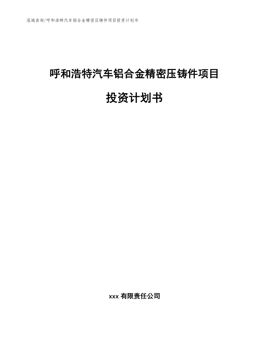 呼和浩特汽车铝合金精密压铸件项目投资计划书_范文模板_第1页