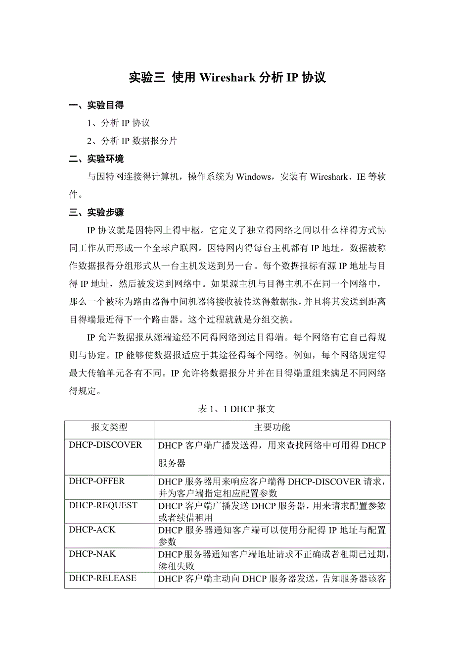 计算机网络实验-使用Wireshark分析IP协议_第1页