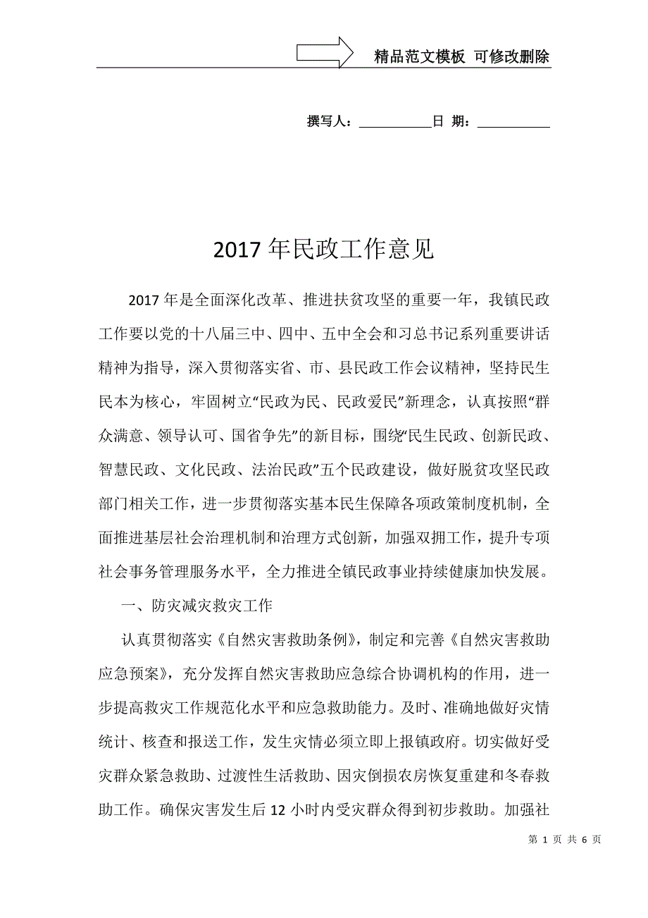 2017年民政工作意见_第1页