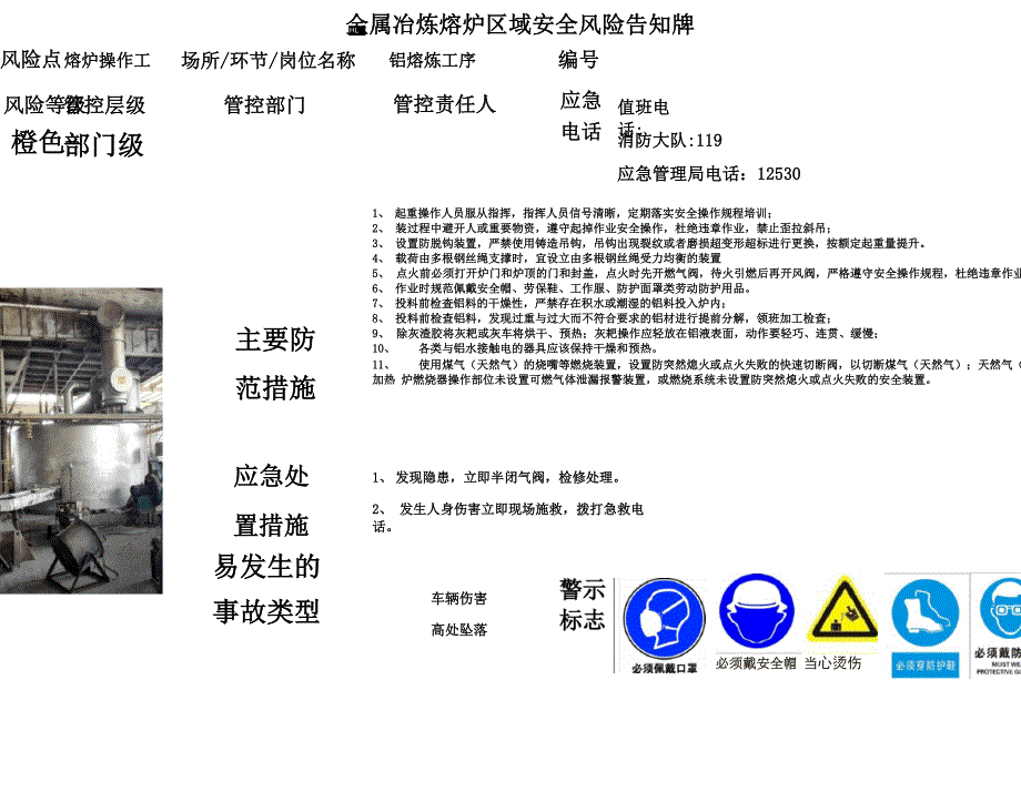 金属冶炼熔炉区域安全风险告知牌_第1页