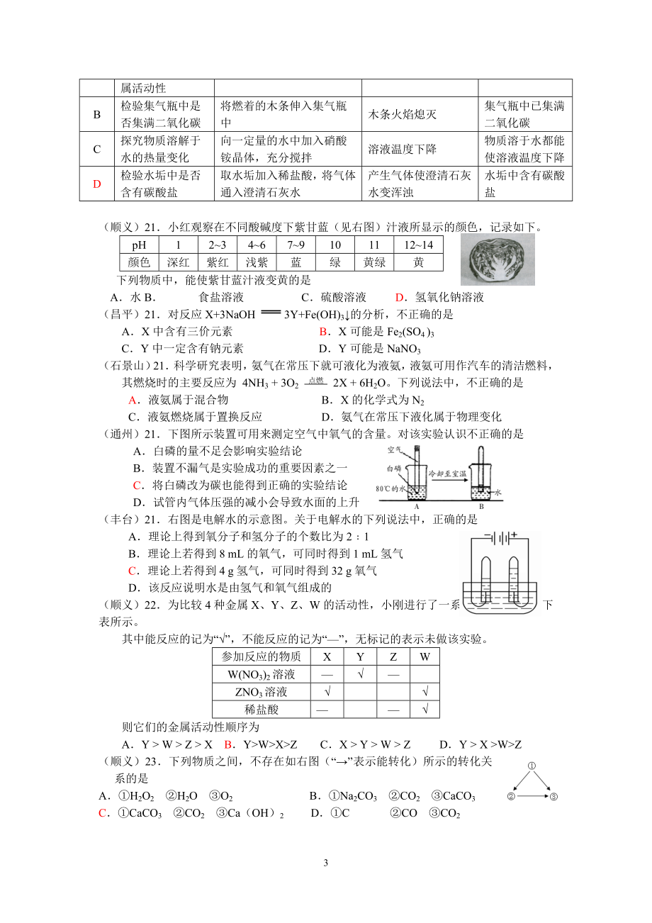 [初三理化生]北京市各区县化学一模试题分类汇编_第3页