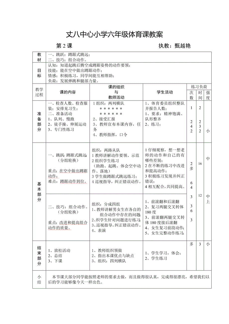 丈八中心小学六年级体育课教案_第1页