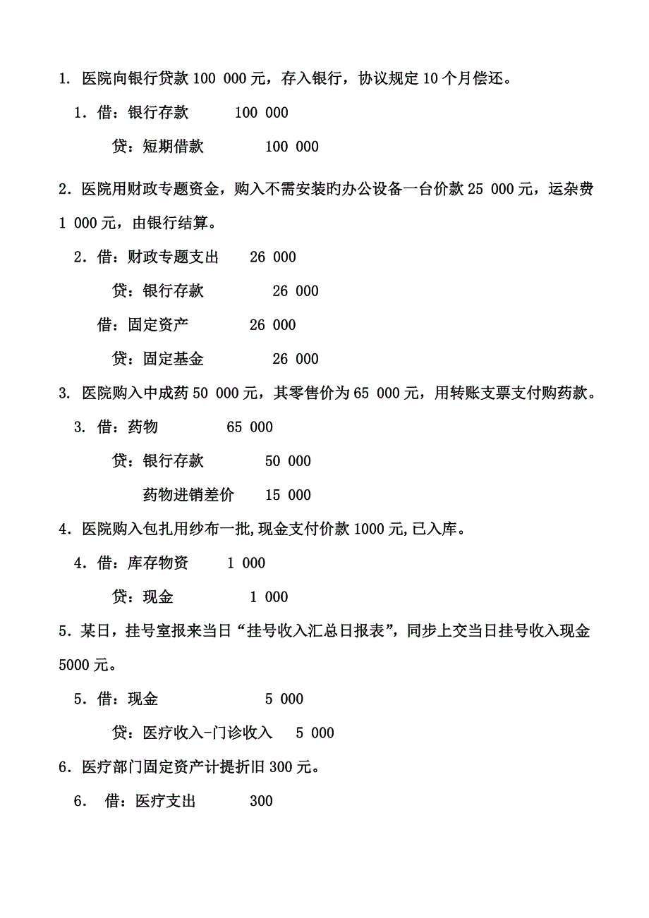 医院会计分录练习含答案_第1页