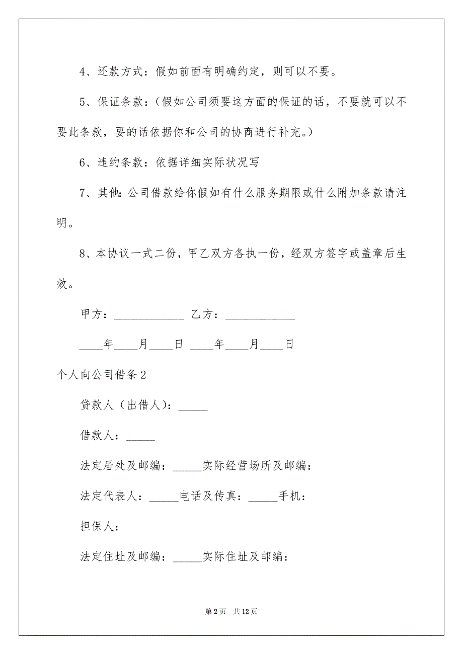 个人向公司借条9篇_第2页