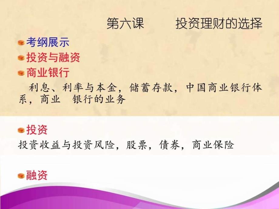 ...高中政治必修一课件第六课投资理财的选择共34张p..._第1页