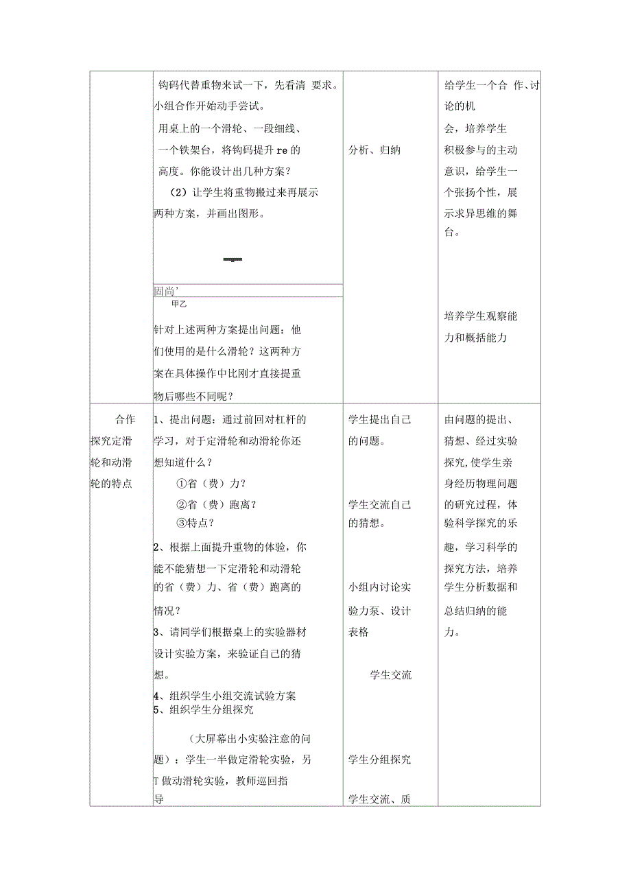 物理人教版八年级下册12.2滑轮(一)教学设计获得全国一等奖_第3页