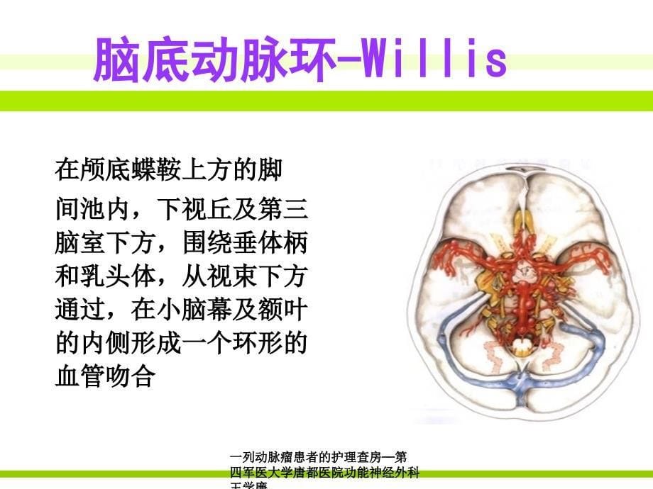 一列动脉瘤患者的护理查房第四军医大学唐都医院功能神经外科王学廉课件_第5页