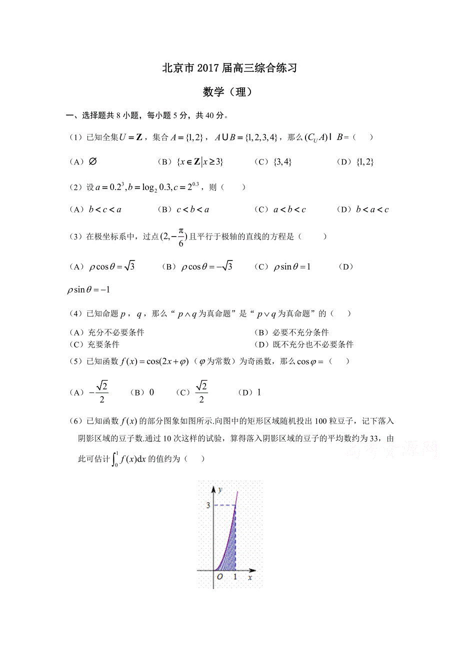 北京市高三数学理综合练习58 Word版含答案_第1页