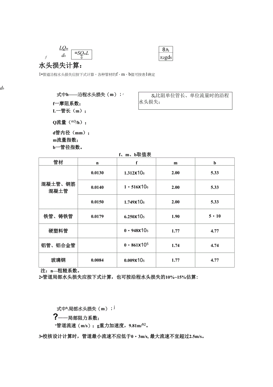 压力管道水头损失计算参数表_第1页