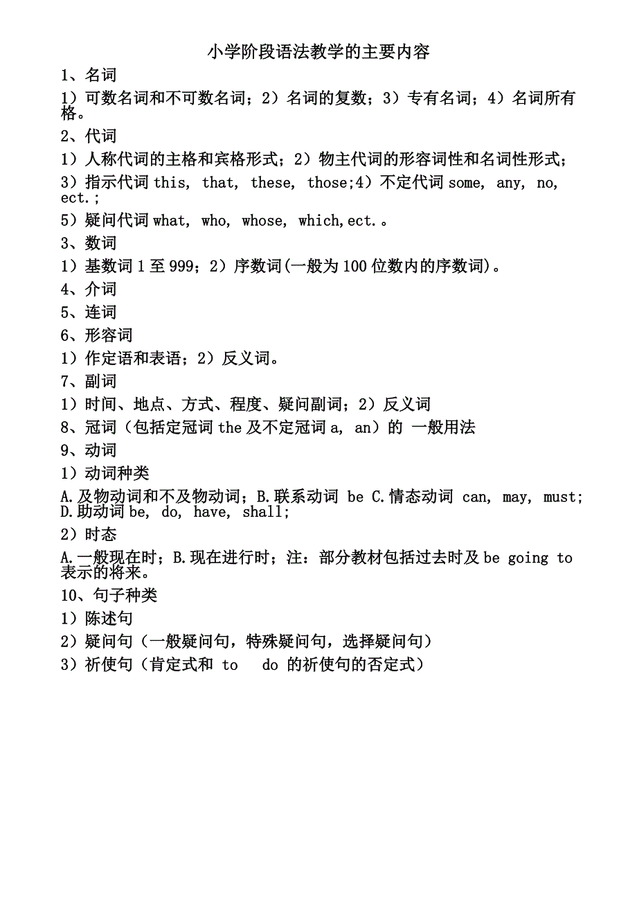 小学阶段语法教学的主要内容_第1页