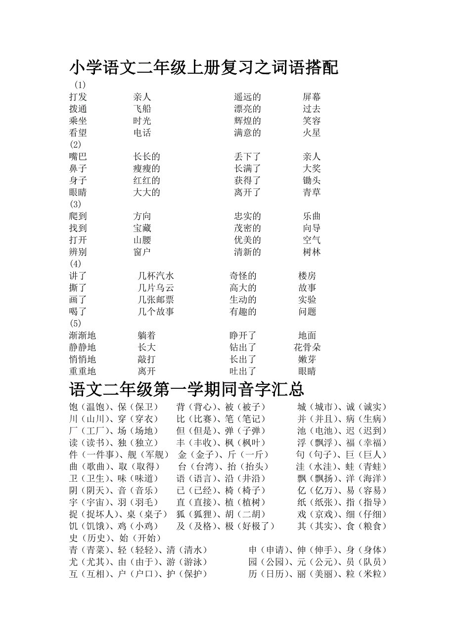 小学语文二年级上册复习之词语搭配.docx_第1页