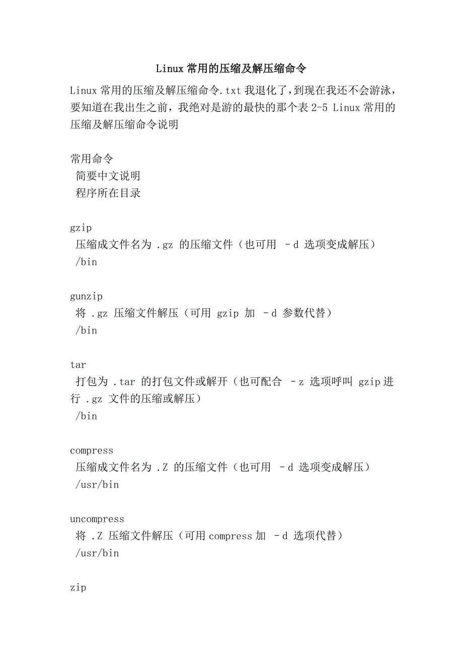 Linux常用的压缩及解压缩命.doc_第1页