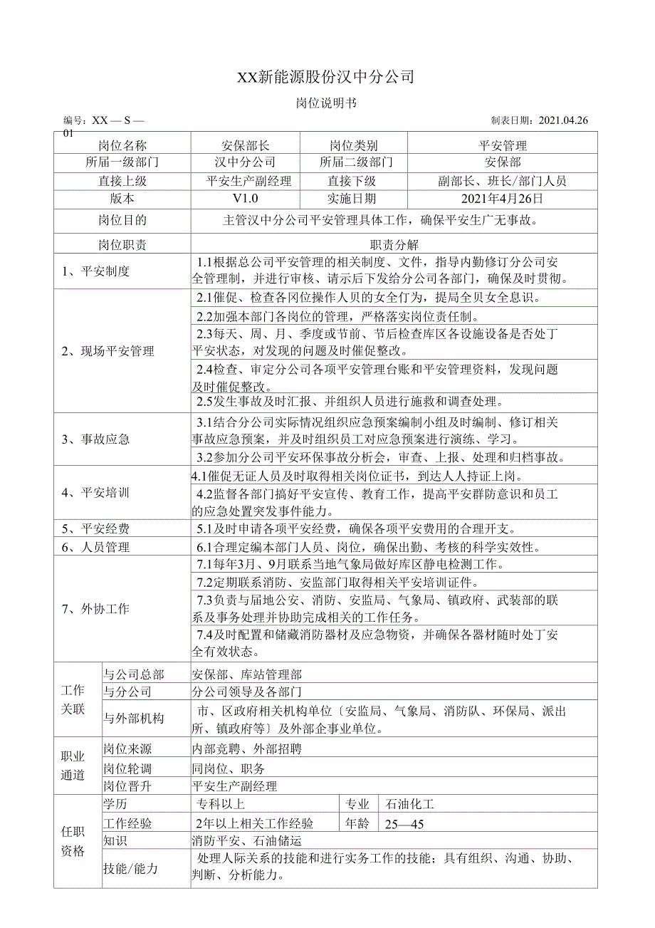 新能源股份公司岗位说明书_第1页