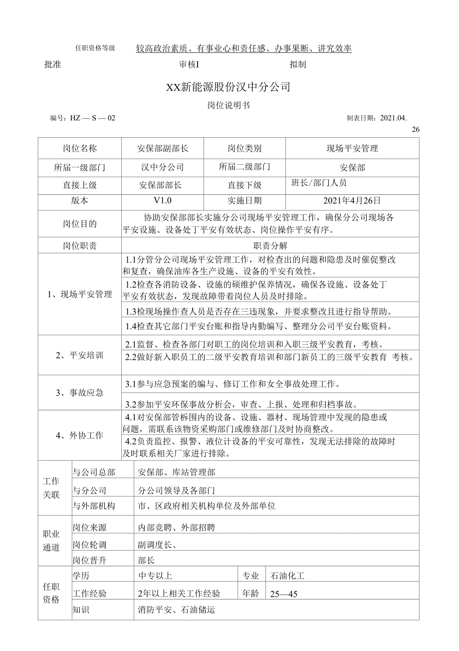 新能源股份公司岗位说明书_第2页