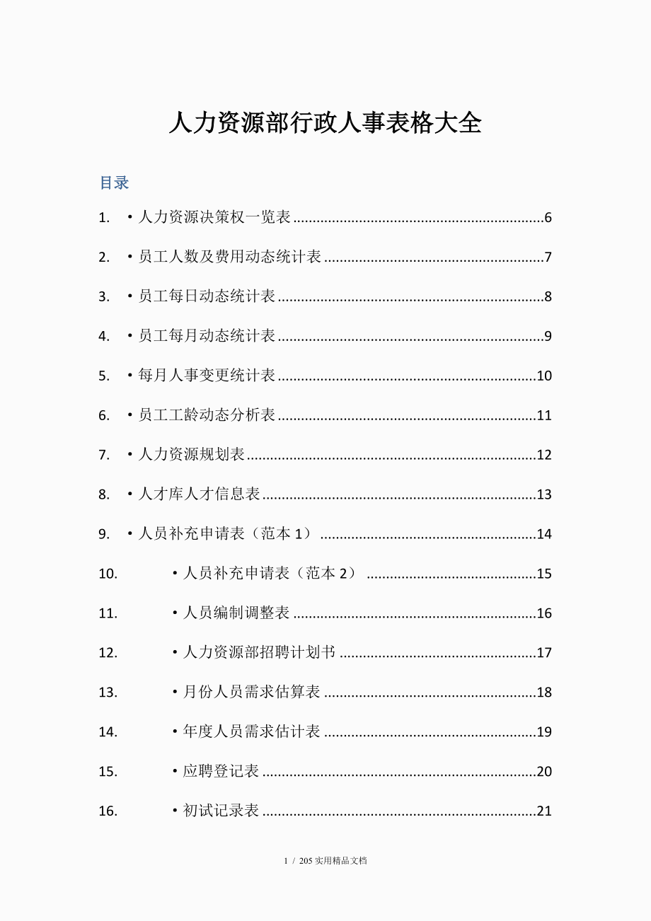 人力资源部行政人事表格大全_第1页