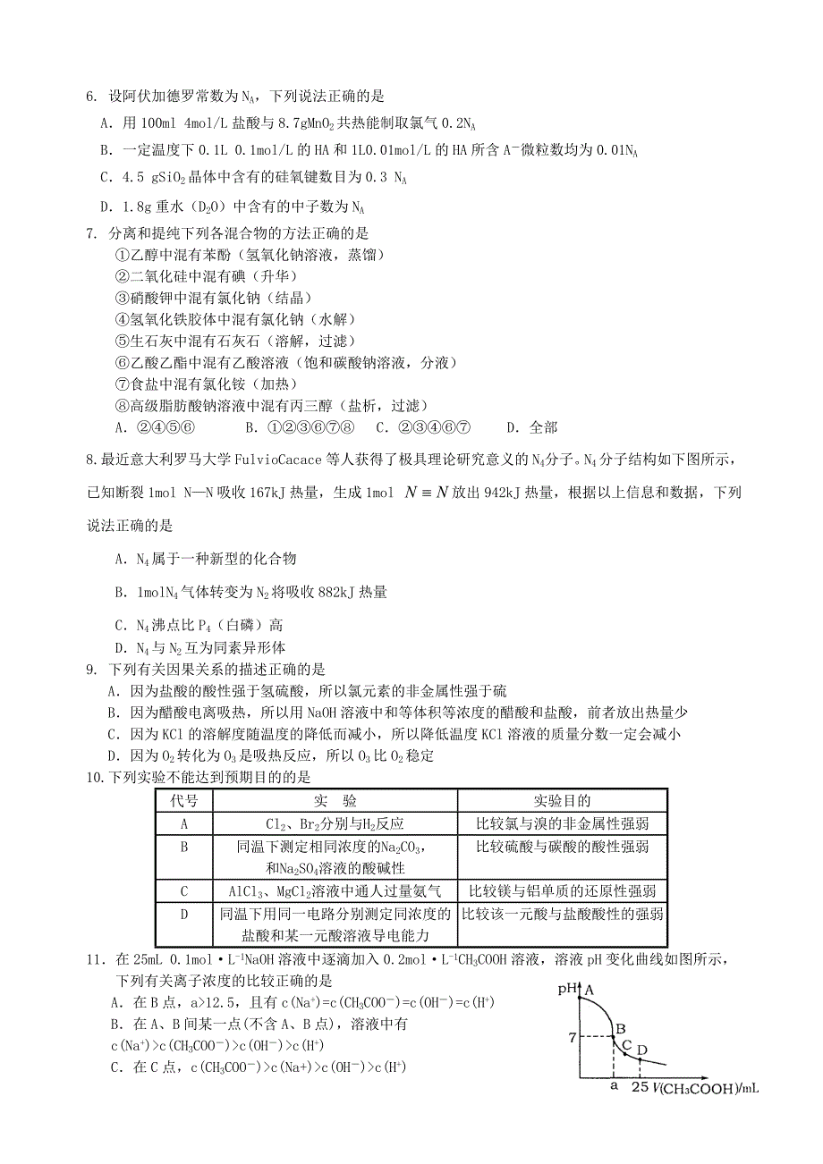 成都市高中毕业班摸底测试_成都市零诊模拟题_化学_第2页