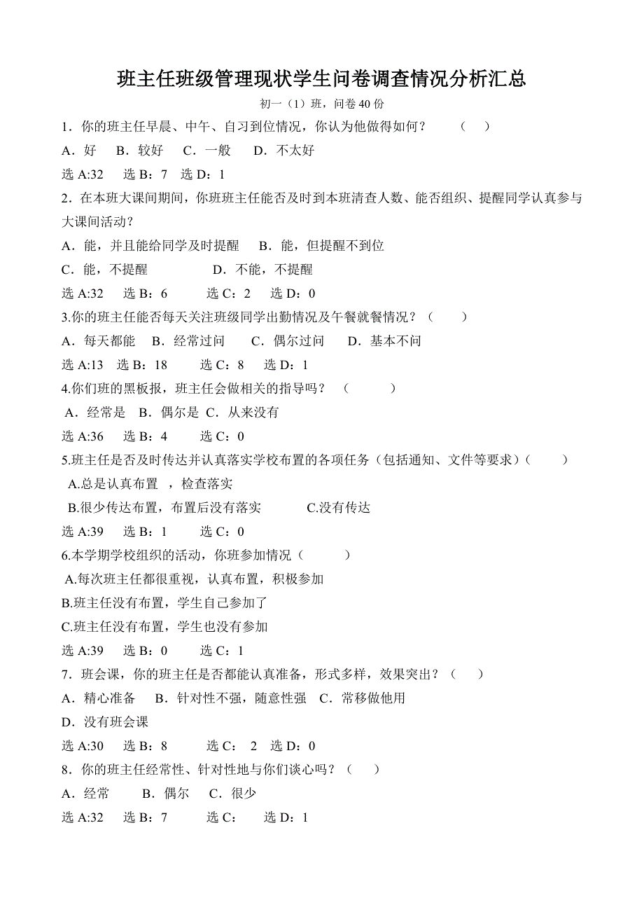 班主任班级管理现状学生问卷调查情况分析汇总_第1页