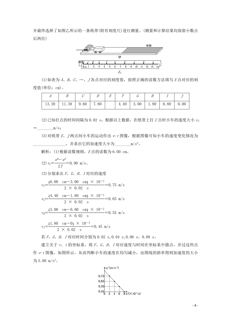 2019-2020学年新教材高中物理 课时跟踪训练（六）实验：探究小车速度随时间变化的规律（含解析）新人教版必修第一册_第4页