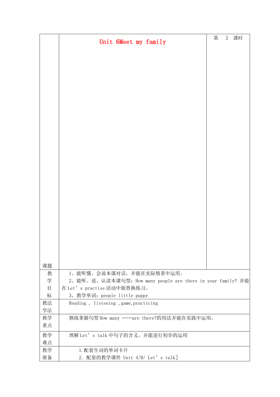 四年级英语上册Unit6第二课时教案人教PEP标准版_第1页