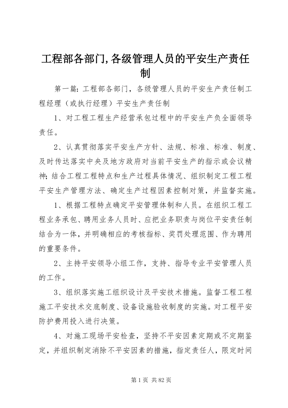 2023年项目部各部门各级管理人员的安全生产责任制.docx_第1页