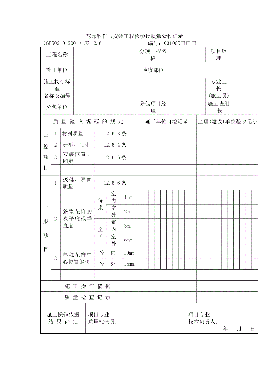 【管理精品】花饰制作与安装工程检验批质量验收记录_第1页